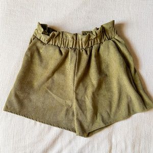 Corduroy Olive Paper Bag Shorts